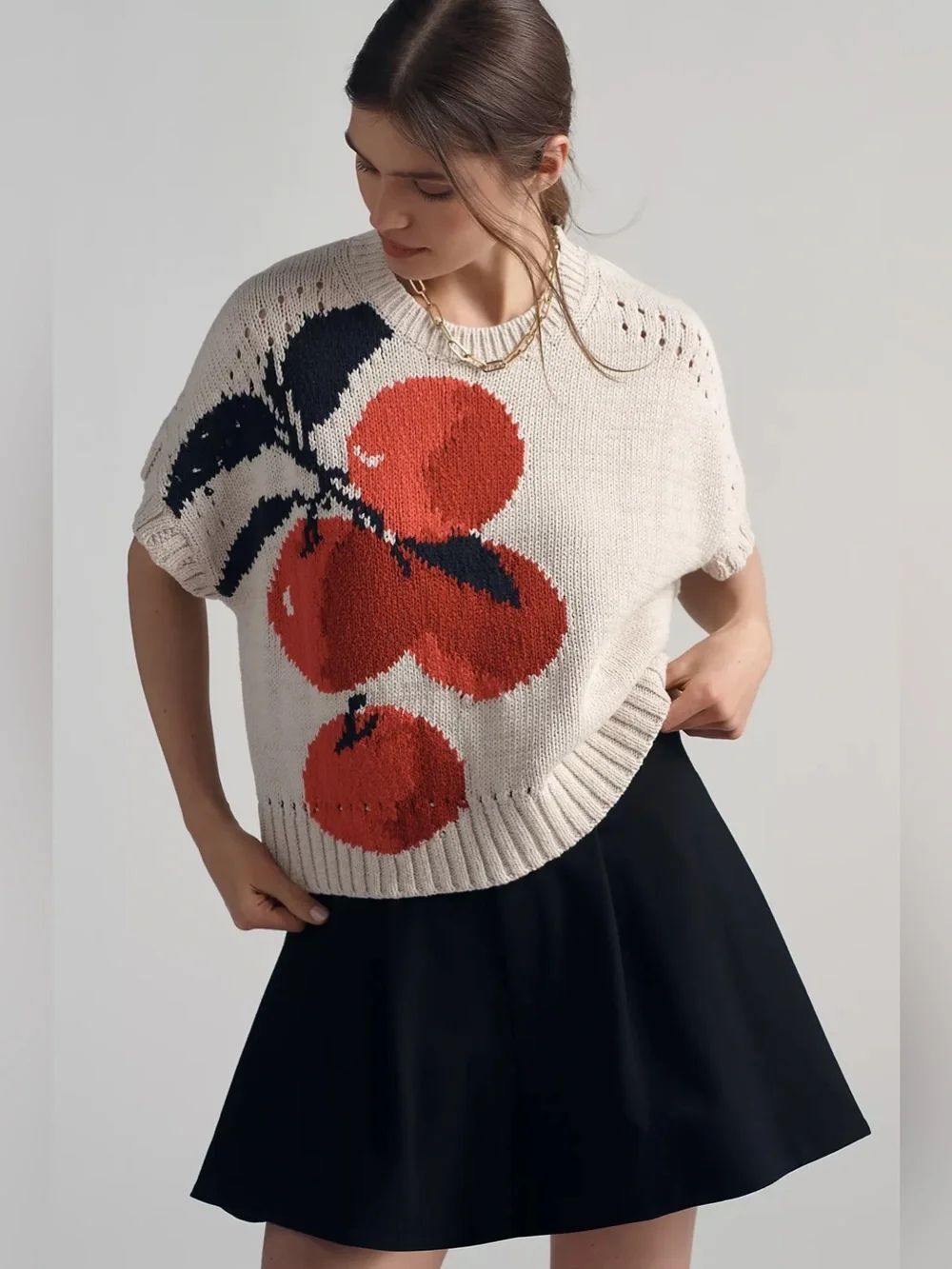 Maeve Short-Sleeve Crew-Neck Veggie Motif Graphic Jumper Size Xs - Picture 1 of 7